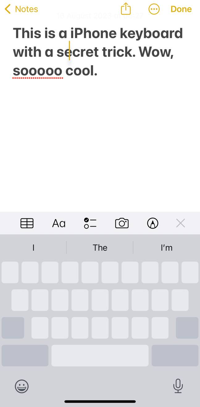 The spacebar can form a trackpad. Credit: LADbible iPhone Screenshot