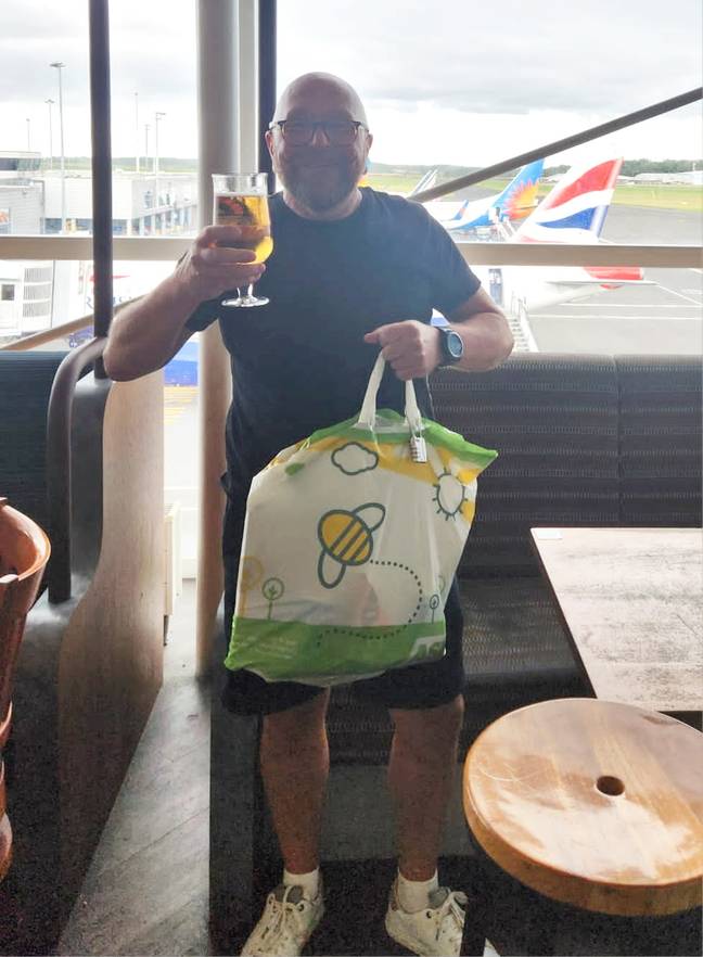 The party-loving dad flew out with just an Asda carrier bag. Credit: SWNS