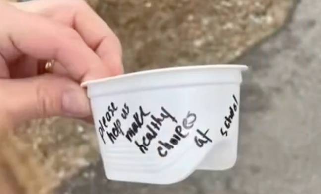 The note was written on the cup Megan had given her son. Credit: TikTok/@peaveymegan
