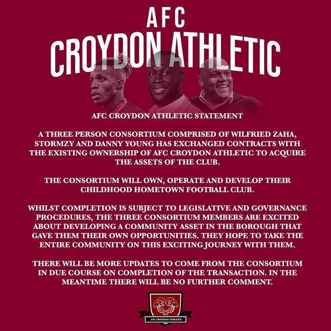 The 'Vossi Bop' hit-maker shared the AFC Croydon Athletic statement to his Instagram this afternoon. Credit: Instagram/@stormzy