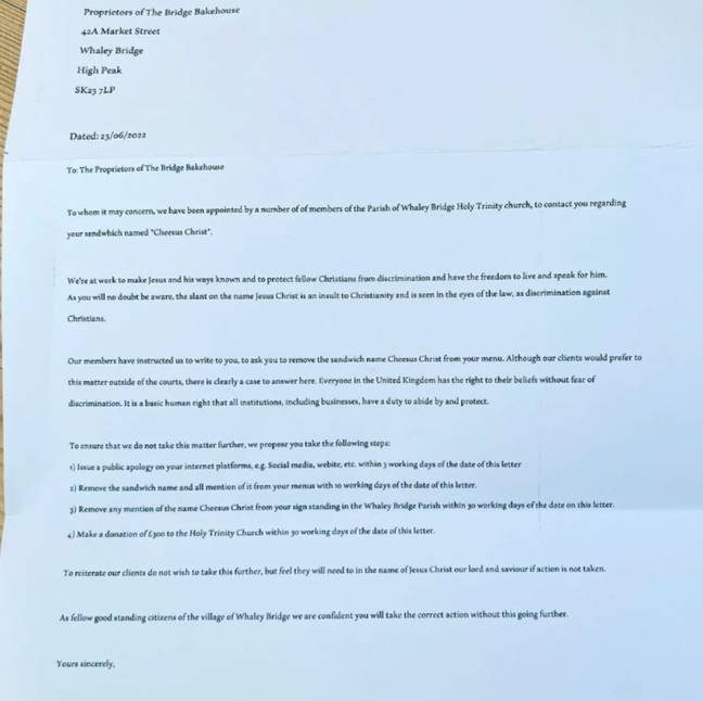 The café received a letter about the sarnie. Credit: Supplied