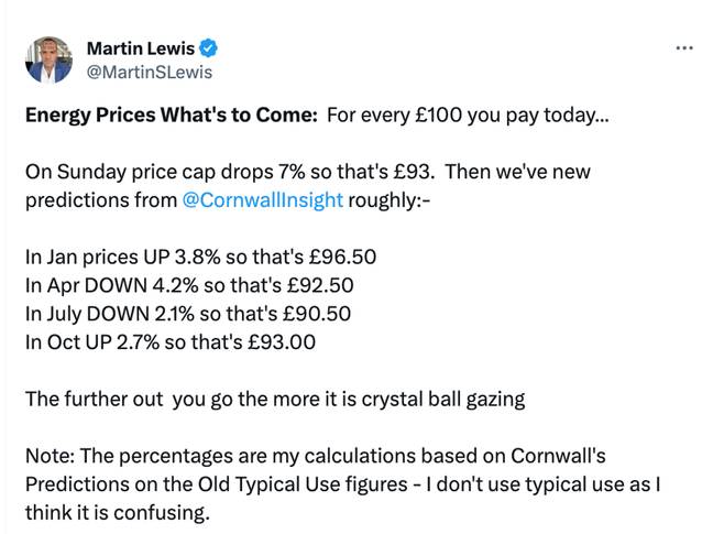 Martin Lewis shared the predictions on his X account. Credit: X/@MartinSLewis