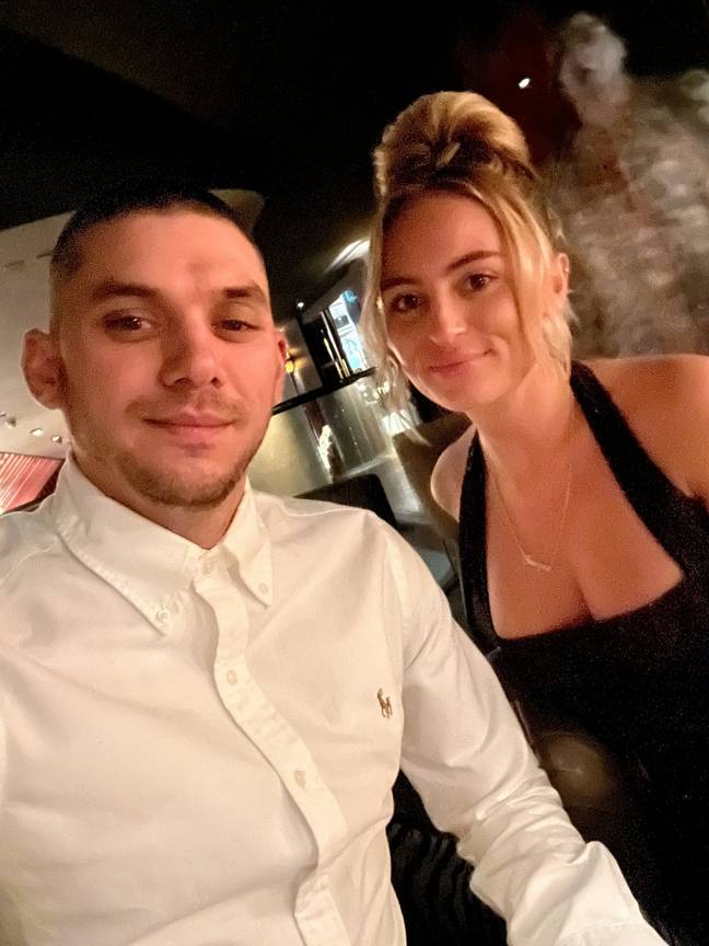 Ross and Georgia took selfies together in the London restaurant, and were 'photobombed' by a ghost. Credit: Kennedy News and Media