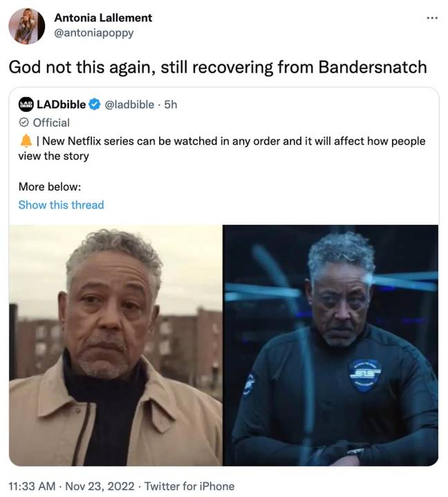Some people are worried the series will be too similar to Bandersnatch. Credit: Twitter