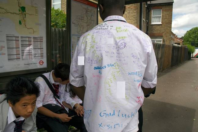 Over 50 pupils were sent home for writing on each other's shirts even though that's basically the whole point of school. Credit: Janine Wiedel Photolibrary / Alamy Stock Photo