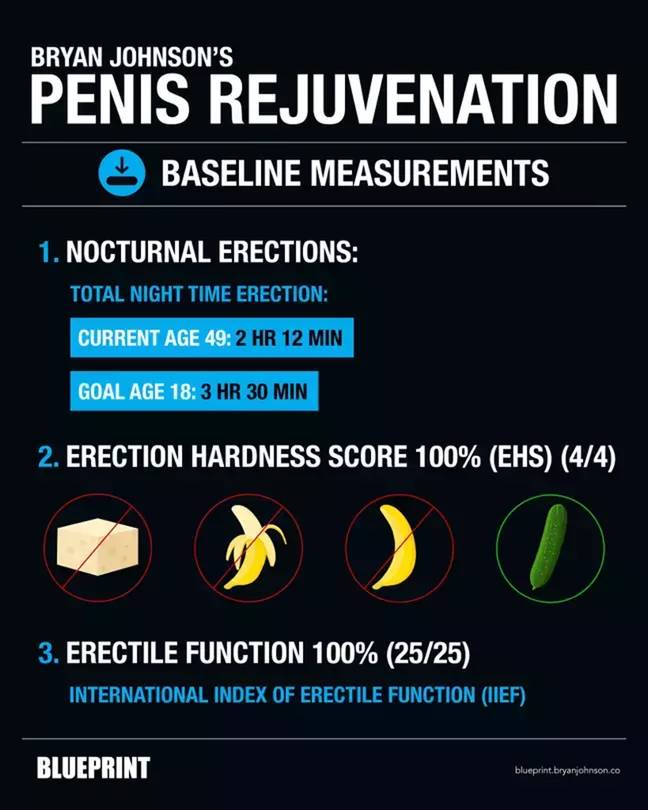 Two hours and 12 minutes of erection time a night? Those are rookie numbers. Credit: X/@bryan_johnson