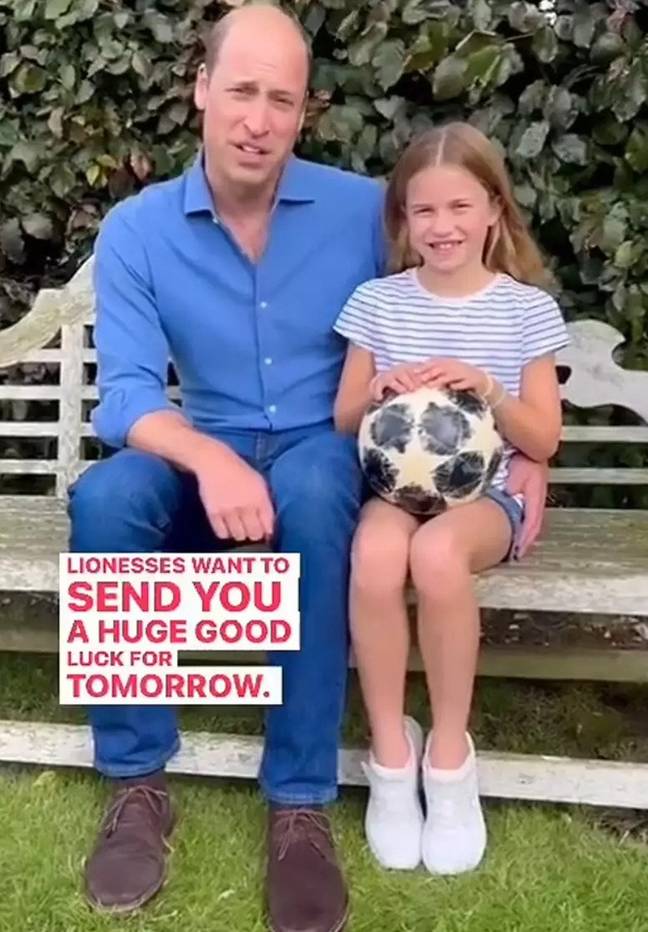 In a clip shared to social media, Prince William and daughter Charlotte wished the Lionesses good luck. Credit: X/@KensingtonRoyal