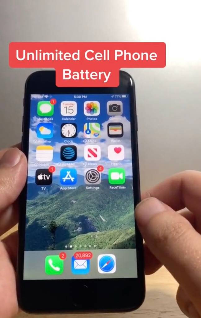 The iPhone hack supposedly gives users an unlimited battery life. Credit: TikTok/@t_sply