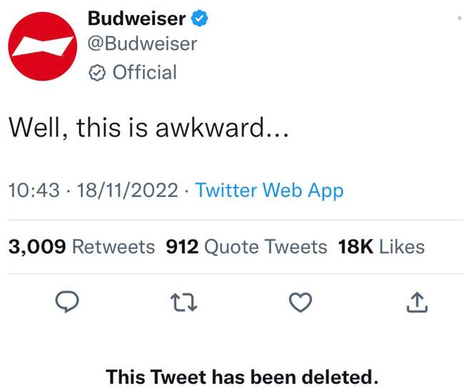Awkward indeed. Credit: Budweiser/Twitter.