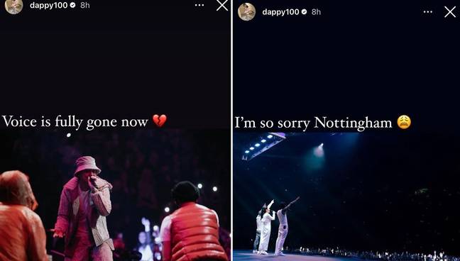 The rapper said his voice had 'fully gone'. Credit: Dappy/Instagram