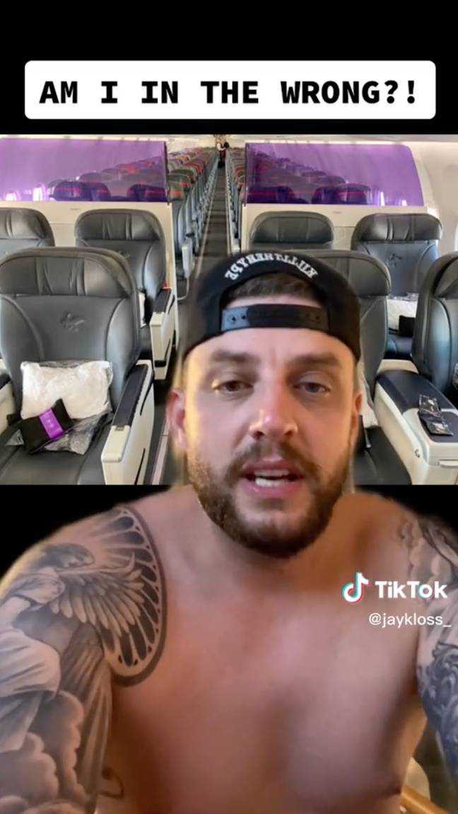 The man was fuming about the plane confrontation. Credit: TikTok/@ jaykloss_