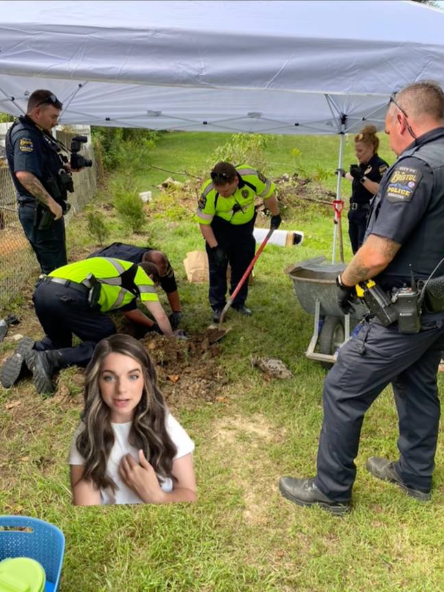 The police showed up and started digging the garden up. Credit: TikTok/@rebeccalynneechols