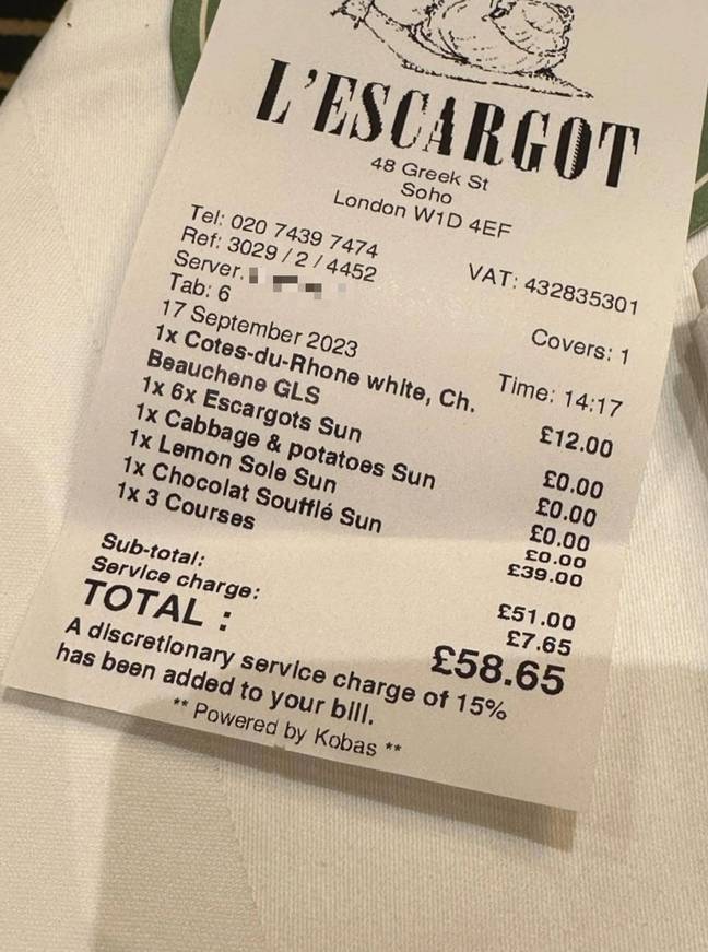 The bill included a discretionary service charge. Credit: Reddit/curepure