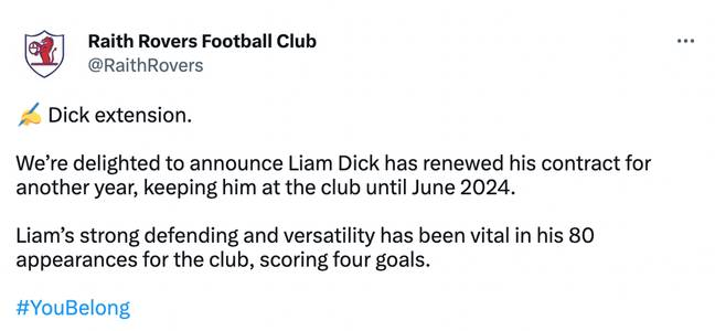 The internet had a very interesting reaction to the announcement. Credit: Twitter/@RaithRovers