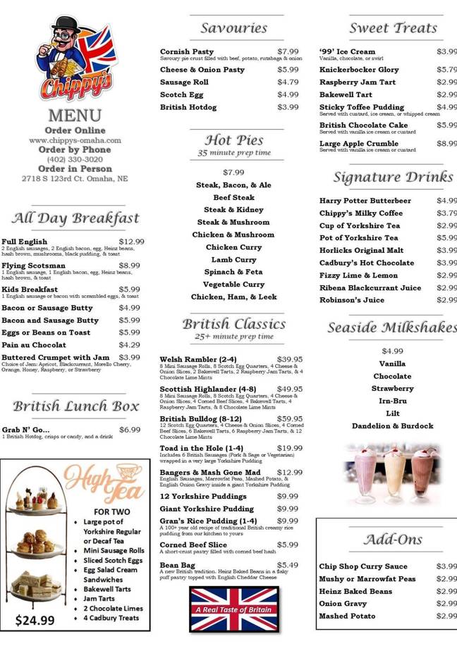 The menu from Chippy's, Omaha. Credit: Chippy's 