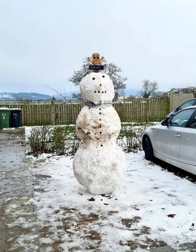 The completed snowman before it got smashed. Credit: SWNS