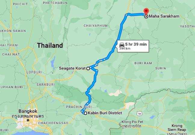 The province of Kubin Buri, where he drove to, and their final destination. Credit: Google Maps