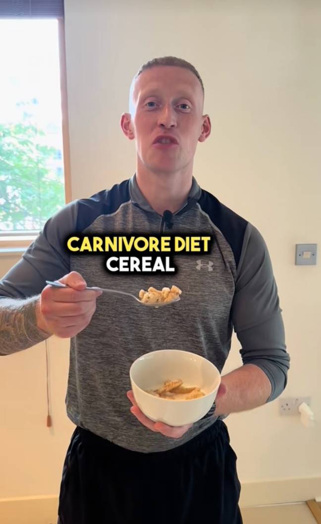 Cam showed off his ‘carnivore diet cereal’ on TikTok. Credit: TikTok/@coachcarnivorecam