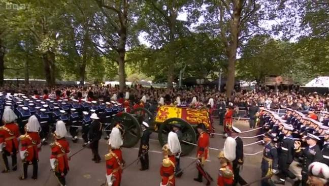 The Queen's coffin was transported on a gun carriage. Credit: BBC