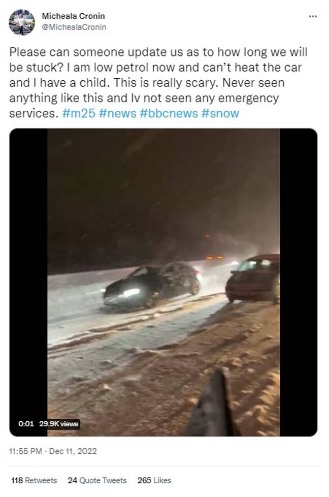 Motorists said they'd not had help from emergency services. Credit: Twitter/@MichaelaCronin