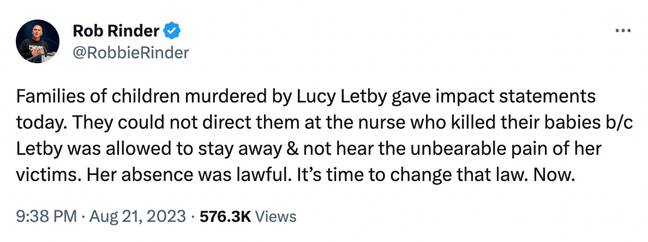 Judge Rinder called Letby's absence 'lawful', which is why it needs to change. Credit: X/@RobbieRinder