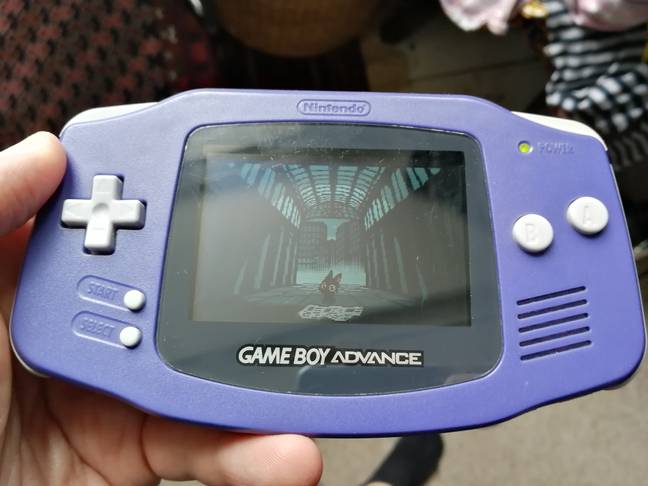 The author's own first-model Game Boy Advance, illustrating how hard it can be to see the non-backlit screen