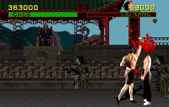 Johnny Cage's fatality takes Liu Kang's head off / Credit: Midway, Warner Bros. Interactive Entertainment