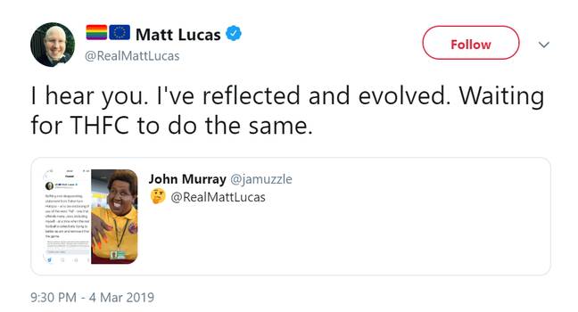 Matt Lucas responds to critics. Credit: Twitter