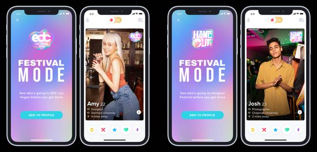The new feature will allow users to meet up at a selection of festivals in the UK and US. Credit: Tinder