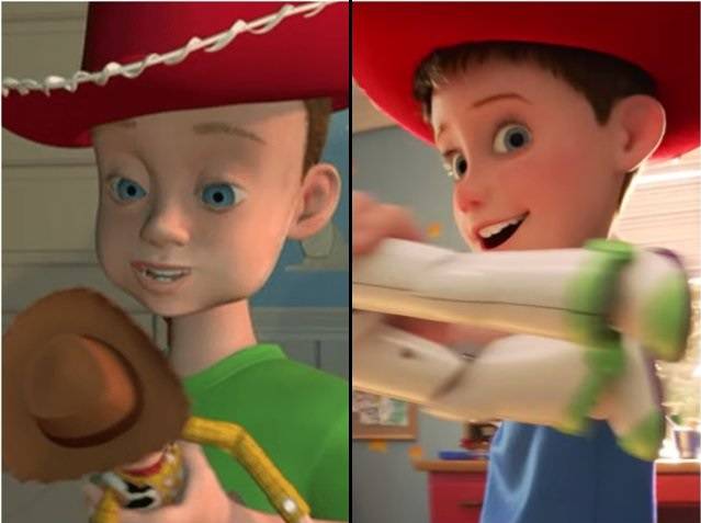 OG Andy (L) and Toy Story 4's 'Andy' (R). Credit: Disney/Pixar