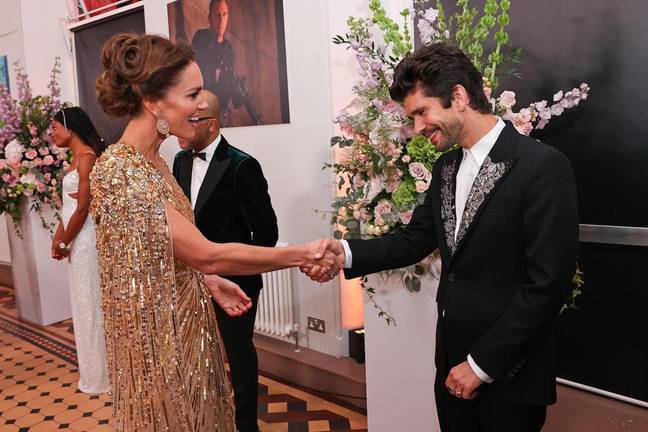 The Duchess of Cambridge meets Ben Whishaw upon her arrival for the World Premiere of No Time To Die. Credit: Alamy