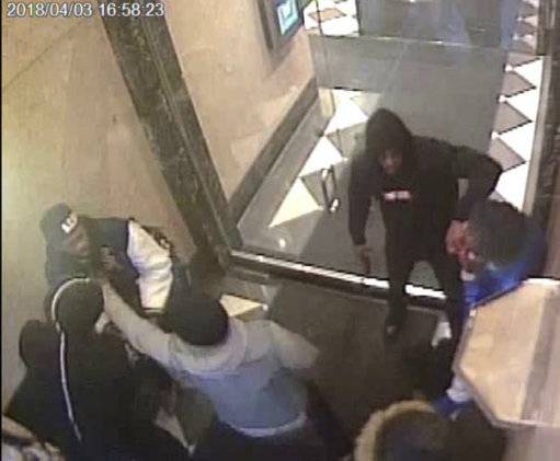 Image from a surveillance video alleging involvement by rapper Tekashi 6ix9ine in several violent incidents. Credit: PA