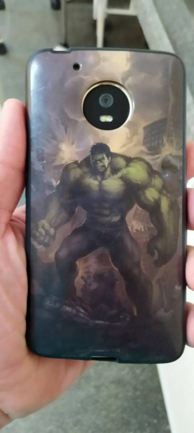 The 'life saving' Hulk-themed phone case. Credit: Newsflash