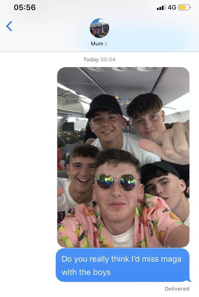 The selfie Keiran sent to his mum. Credit: Kennedy News and Media