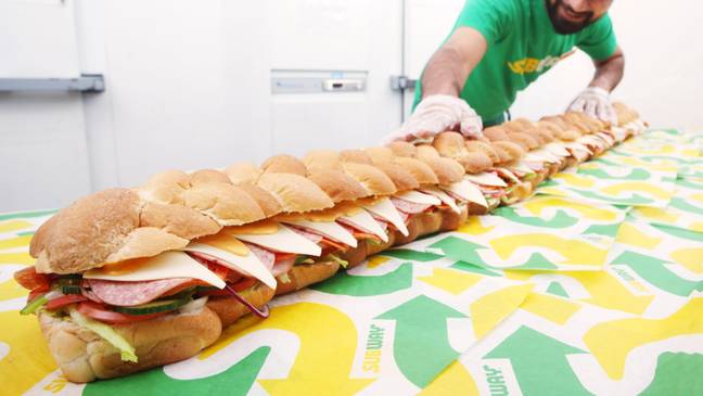 There's 64 triangles of American-style cheese tucked up in there, believe it or not. Credit: Subway
