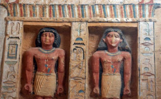 Sculptures in the tomb in Saqqara Necropolis in Giza, Egypt. Credit: PA