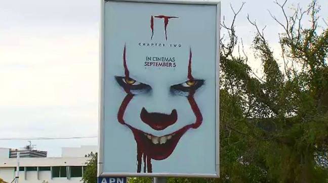 Pennywise's face on a unnervingly grand scale. Credit: 9News