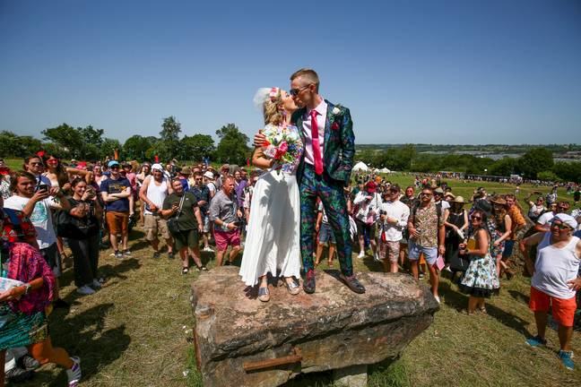 Sarah and Jack married today at Glastonbury. Credit: SWNS