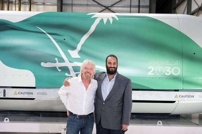 Crown Prince Mohammed bin Salman with Richard Branson promoting Vision 2030. Credit: PA