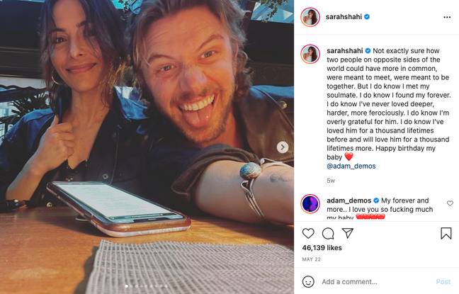 Sarah Shahi and Adam Demos are together (Credit: Instagram/sarahshahi)