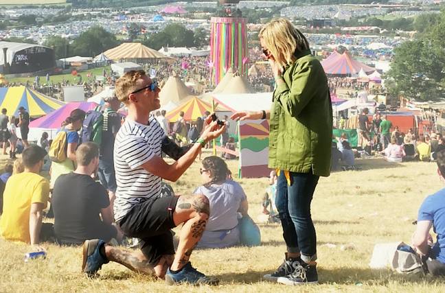 Jack proposed to Sarah in 2017... at Glasto. Credit: SWNS