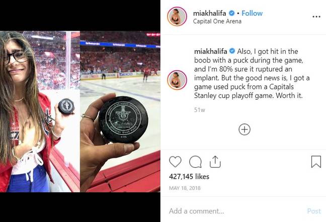 Mia's Instagram post following the injury. Credit: Instagram/miakhalifa