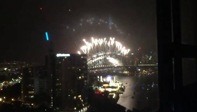 The camera then pans out to the Sydney Harbour fireworks. Credit: YouTube/TC Sweaty Ace