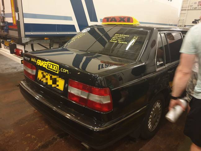 Some people didn't quite get it, so the lads added Fake Taxi's website to the back of the limo. Credit: LADbible