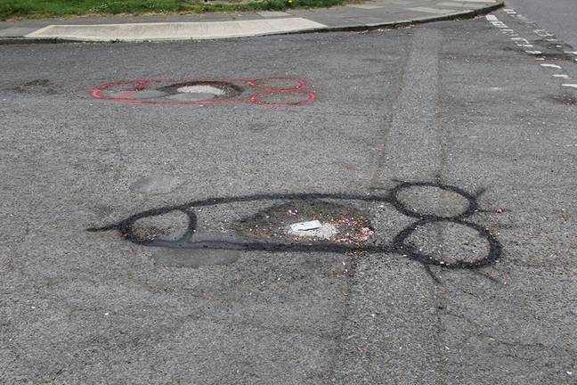 The protestor spray-painted penises around the potholes. Credit: Teesside Connected