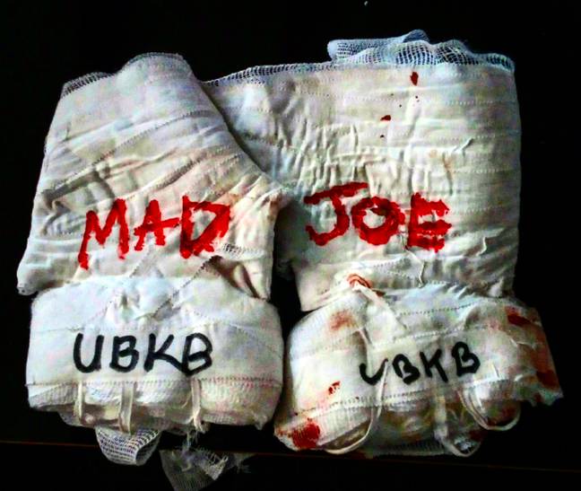 'Mad' Joe Clarke's gloves post bout. Credit: Martyn Jones