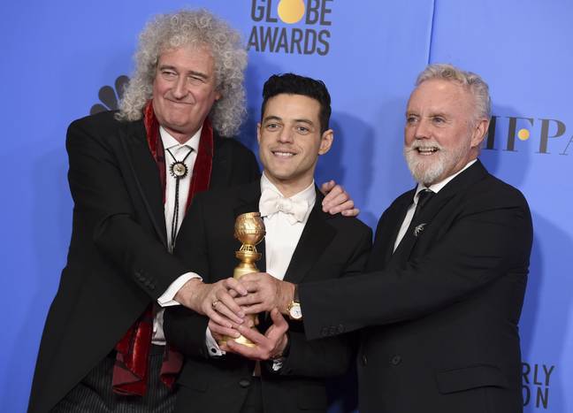 Queen guitarist Brian May, actor Rami Malek and drummer Roger Taylor. Credit: PA