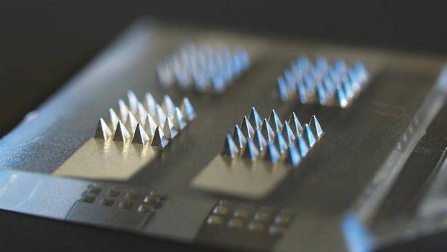 The vaccine patch uses microneedles to deliver the dose. Credit: Swansea University