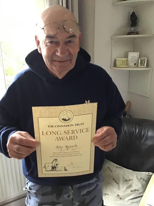 John received a long service award from The Cinnamon Trust. Credit: Ginny Howarth 