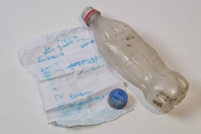The bottle was found washed up on a beach in Nefyn, Wales, last week. Credit: Caters